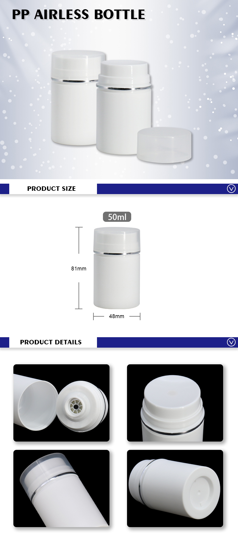 Cylinder 50ml PP Airless Bottle For Skincare Cream Foundation