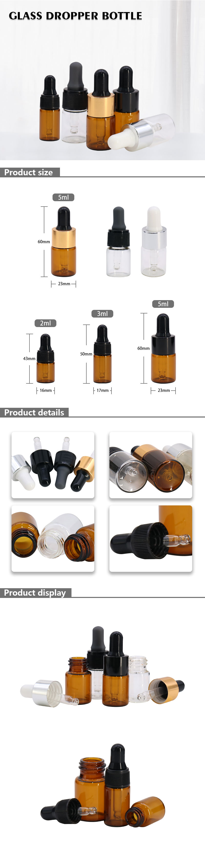 Customized Empty Mini 5ml Cosmetic Dropper Bottles Recyclable Easy Filling