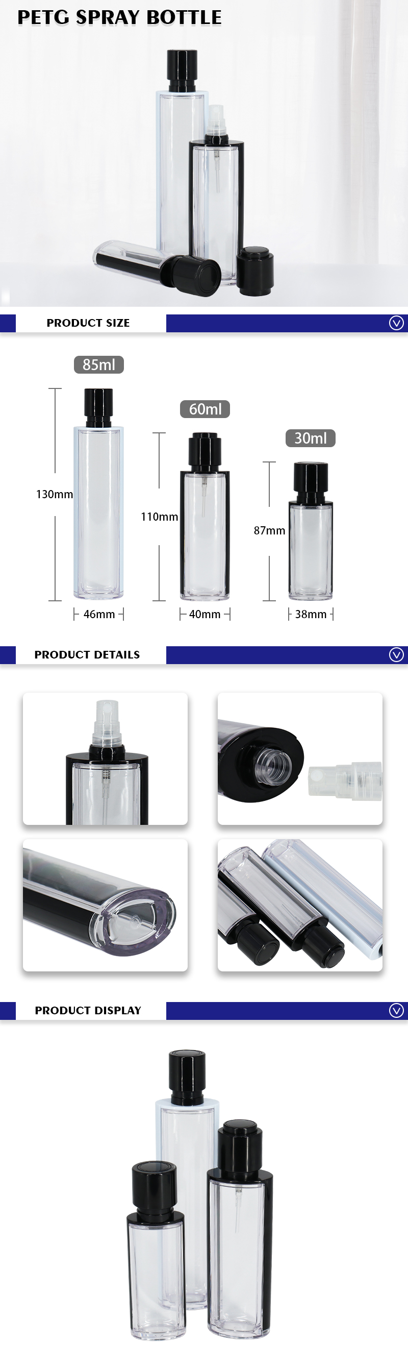 three capacities for PETG lotion or Spray bottle