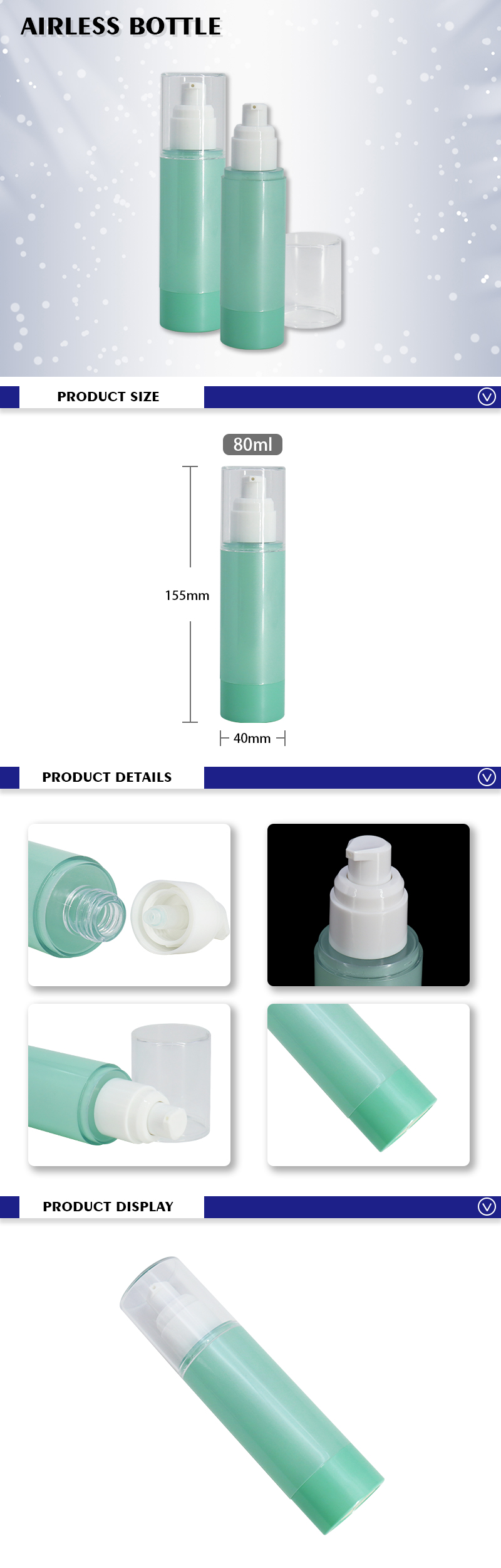 AS Plastic Cosmetic Airless Pump Bottles 80ml Green Color For Liquid Foundation