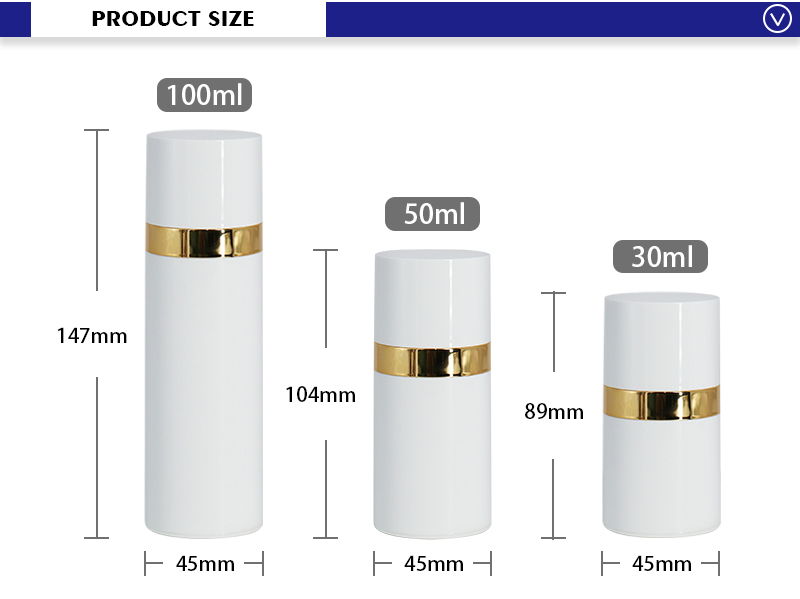 Golden Plating Airless Cosmetic Bottles PCTG Material Pearl White Color