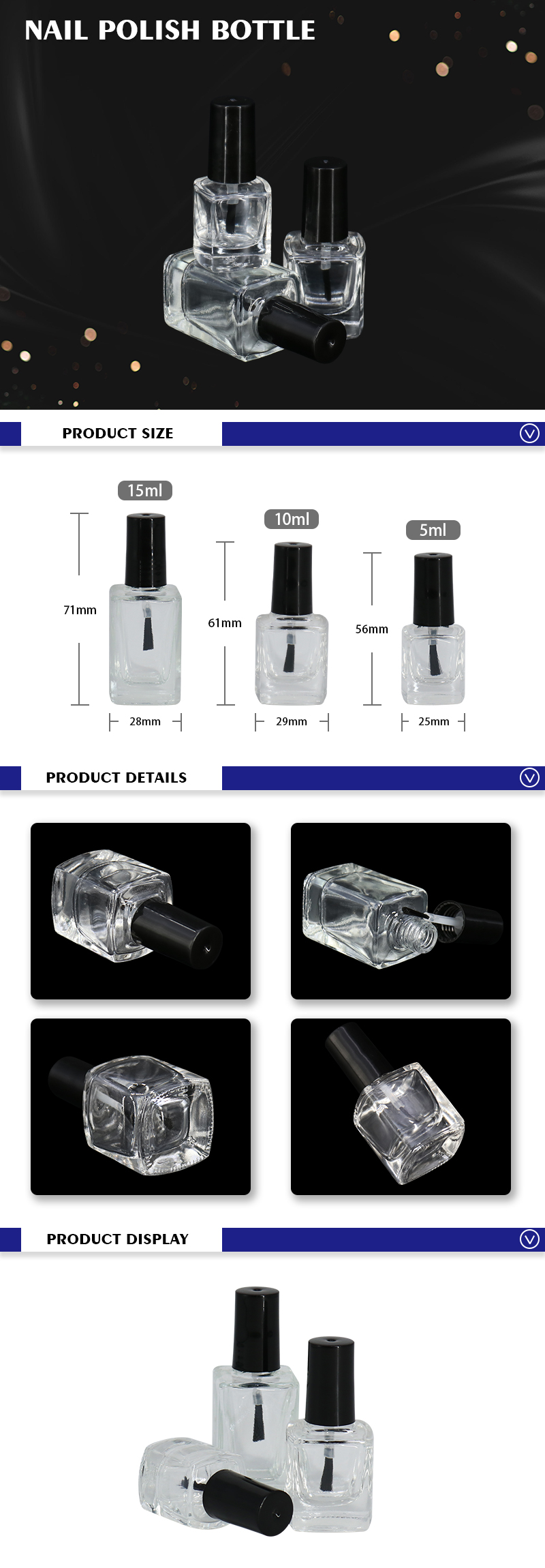 Small 5ml Cosmetic Glass Nail Polish Bottle , Custom Color Nail Polish Container