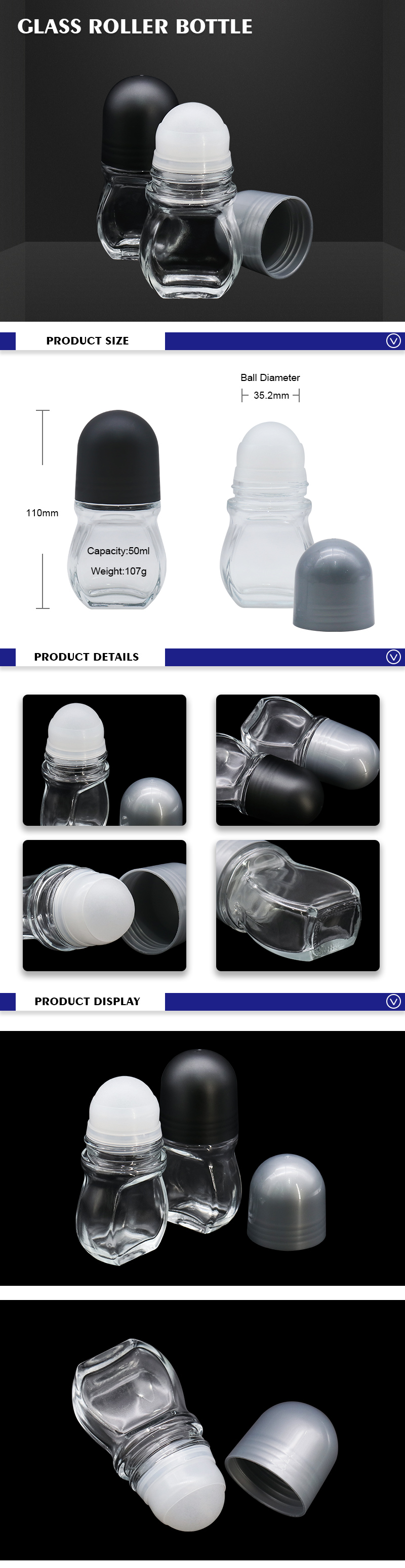 Custom Made Plastic Cosmetic Container , Empty Clear Roller Ball Jar Hot Stamping