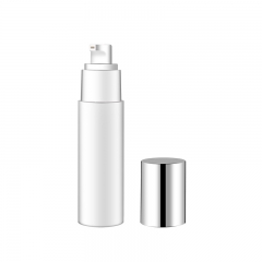 Cylinder White Airless Cosmetic Bottles 40ml PET Material Silver Cap