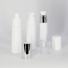 Cylinder White Airless Cosmetic Bottles 40ml PET Material Silver Cap
