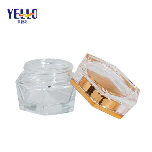Hexagonal Clear Cosmetic Glass Cream Jar 20g Facial Cream / Body Cream Jar