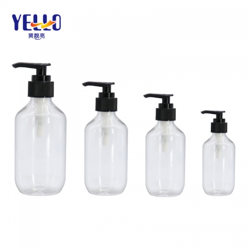 Transparent PET Empty Shampoo Bottles , Hotel Shower Empty Hand Wash Plastic Bottles