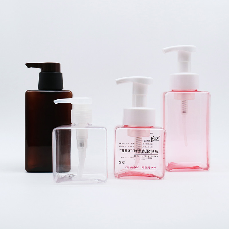 250ml Pink Square Bottles for Shampoo , Eco PETG material Lotion Bottle with Pump