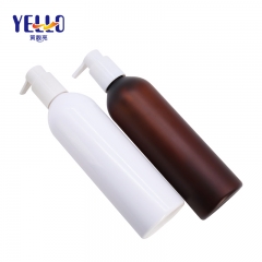 Amber Empty Plastic Pump Bottles , Round Shape Empty Shampoo Containers