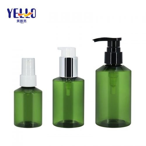 Travel Size Small 100ml 150ml Shampoo Bottles / Green PET Lotion Pump Bottle
