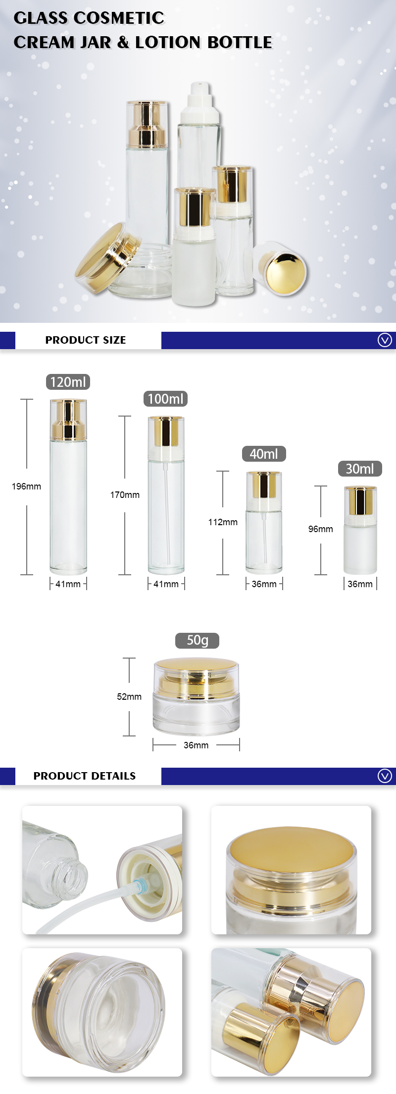 Custom Cosmetic Clear Glass Lotion Bottles Empty 120ml 100ml 40ml 30ml