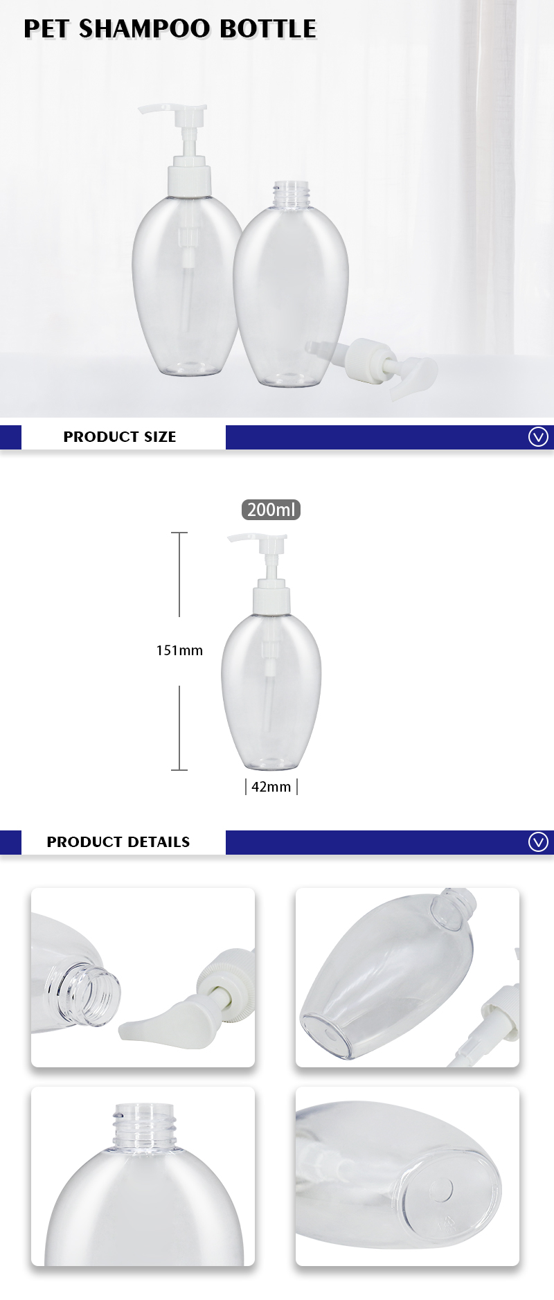 Fancy Clear Body Lotion Bottle 200ml with Dispenser Pump , Empty Shampoo Shower Holders 