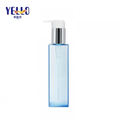 PETG Eco Square Lotion Pump Bottle 140ml , Clear Blue Plastic Hair Oil Bottles