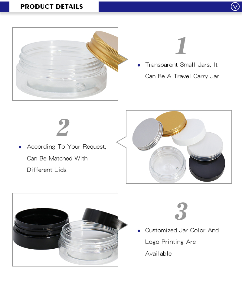 1.7oz 50g PET Face Cream Jar , Plastic Facial Mask Jar Pots for Cosmetic