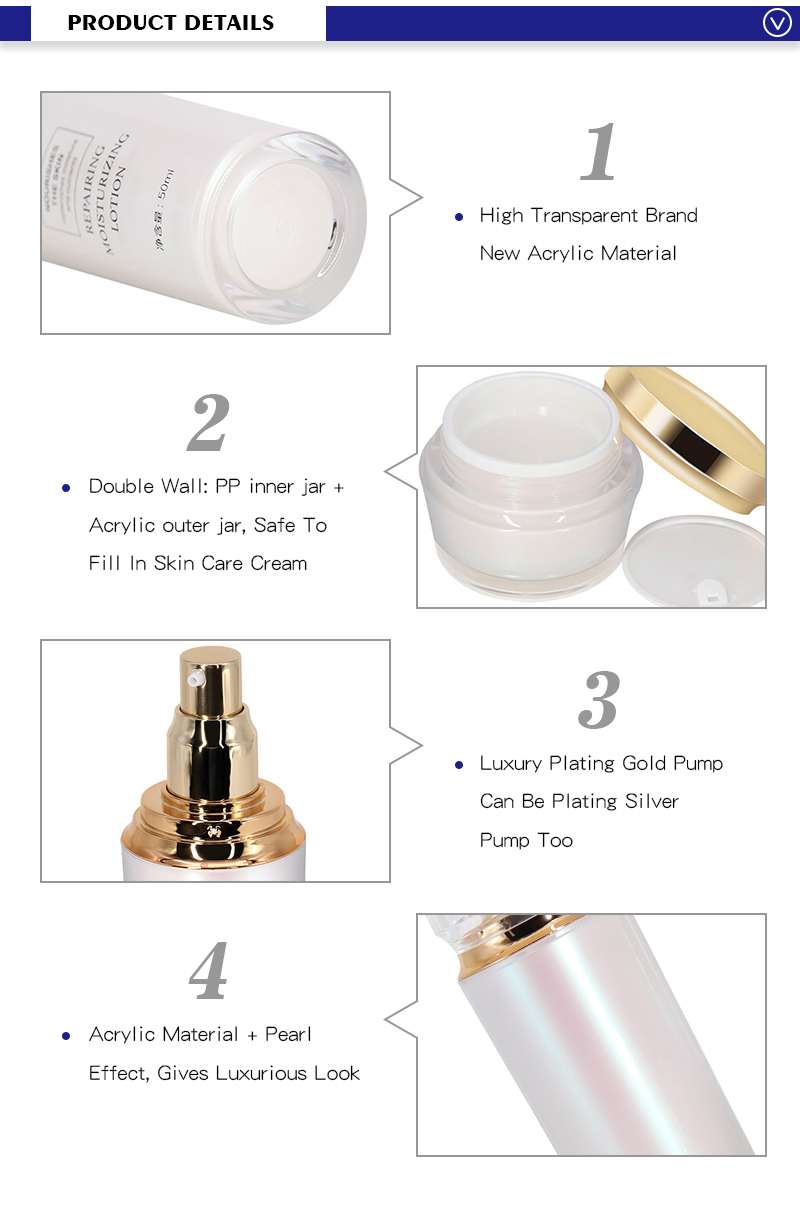New Luxury Acrylic Lotion Bottles and Cosmetic Cream Jars , Skincare Packaging Lotion Pump Bottle