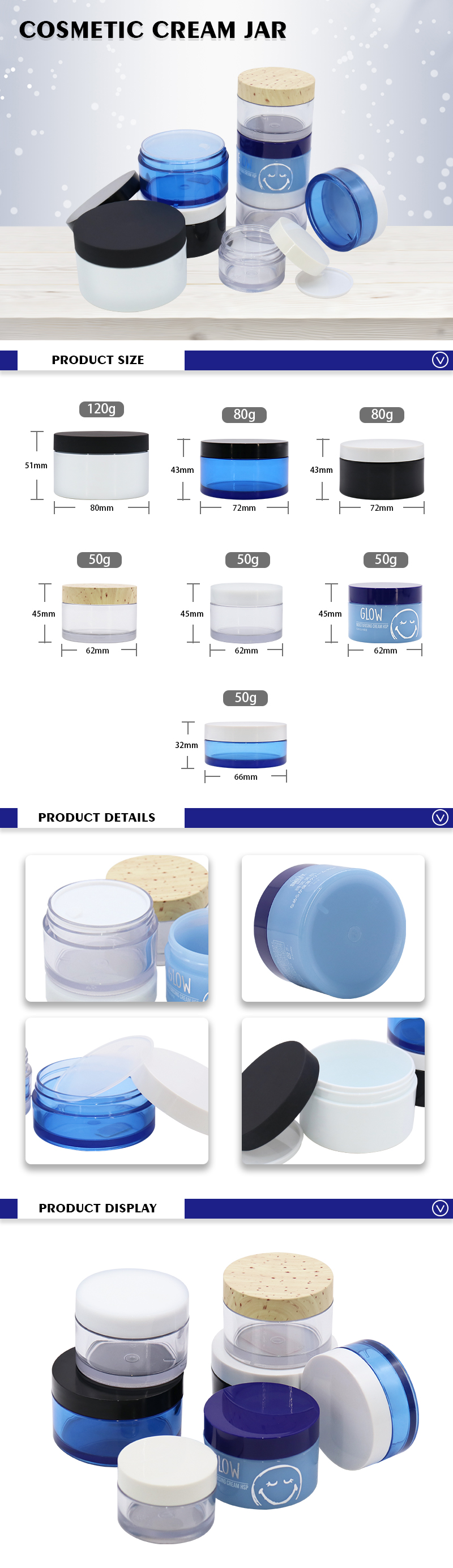 High Quality Thick PET Empty Cream Jars / Plastic Cosmetics Jar For Cream 50gm 120ml