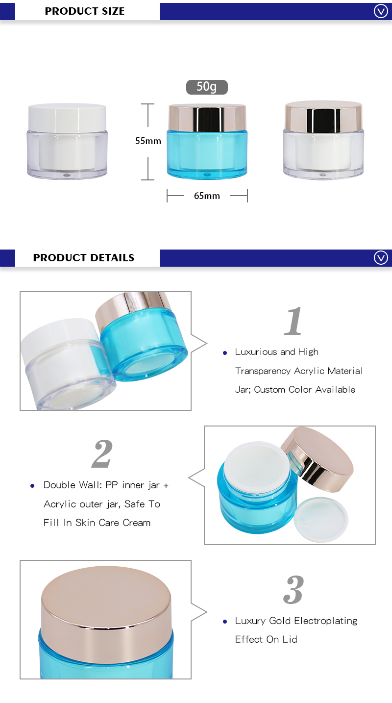 OEM Custom 50g Plastic Cosmetic Cream Jar Container With Gold Lid