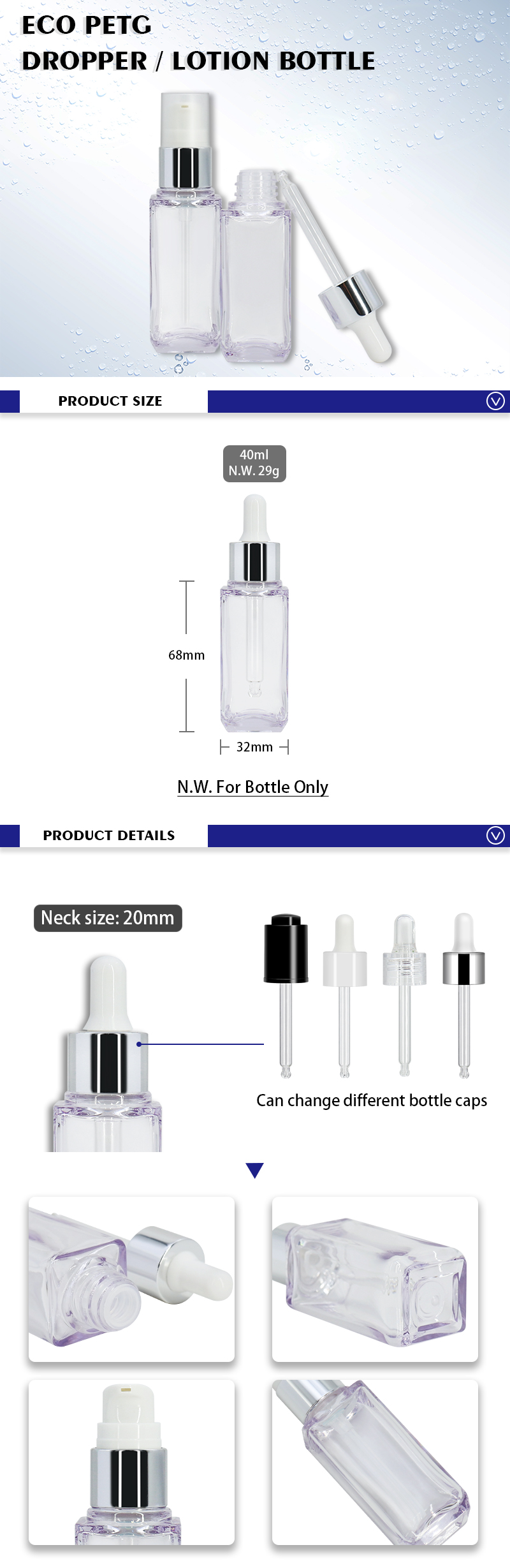 Eco Friendly Plastic Dropper Bottle For Skincare Cream