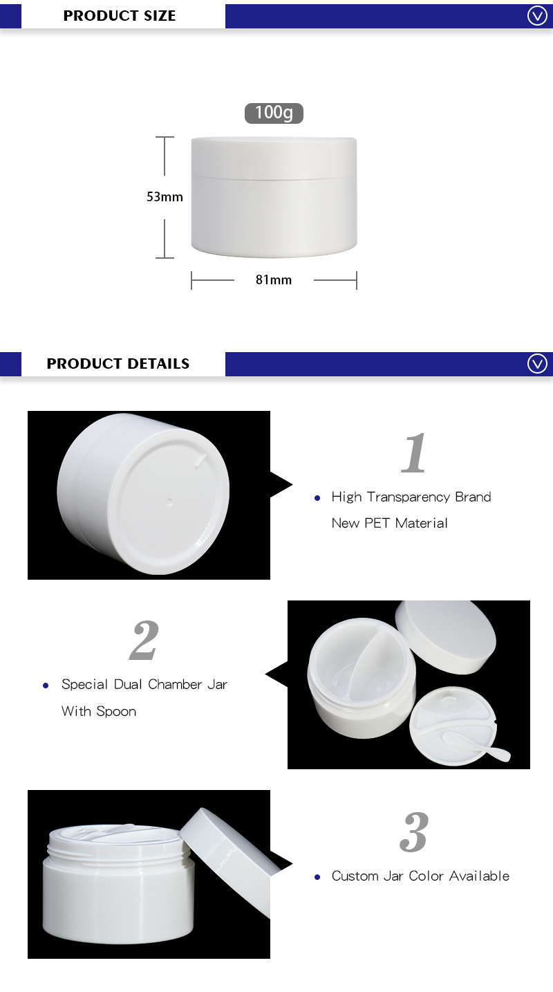 100g White Big Cosmetic Cream Jar Containers Empty , Split Grid Plastic Pots For Cream