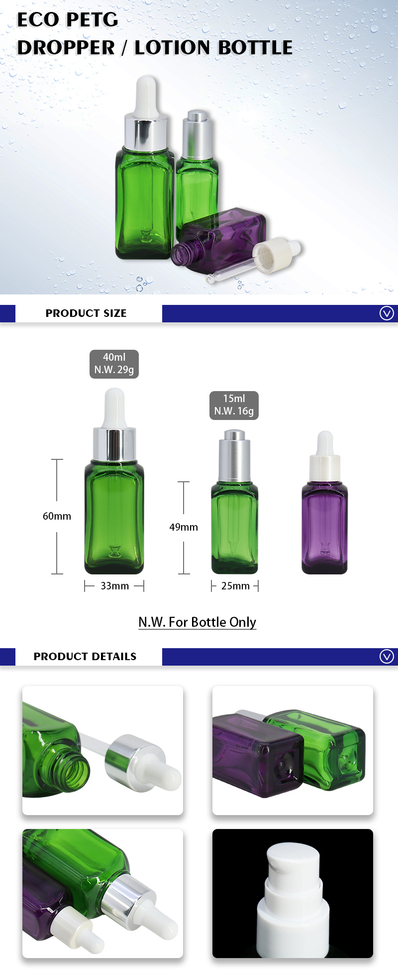 Plastic Dropper Bottles 15ml 40ml For Face Oil Or Serum