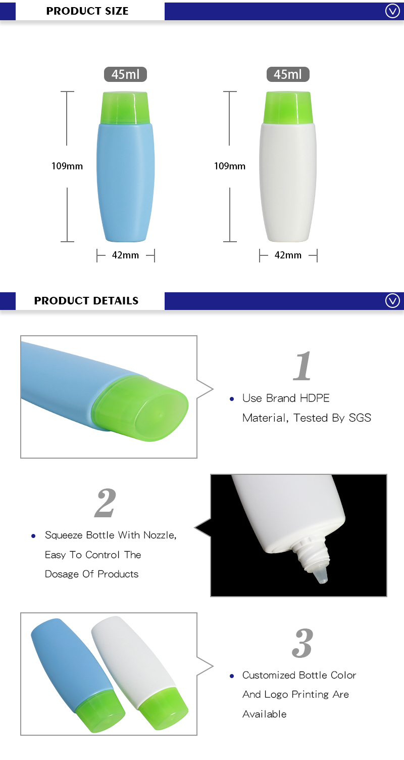Unique Shape HDPE Sunscreen Cream Bottles 45ml 