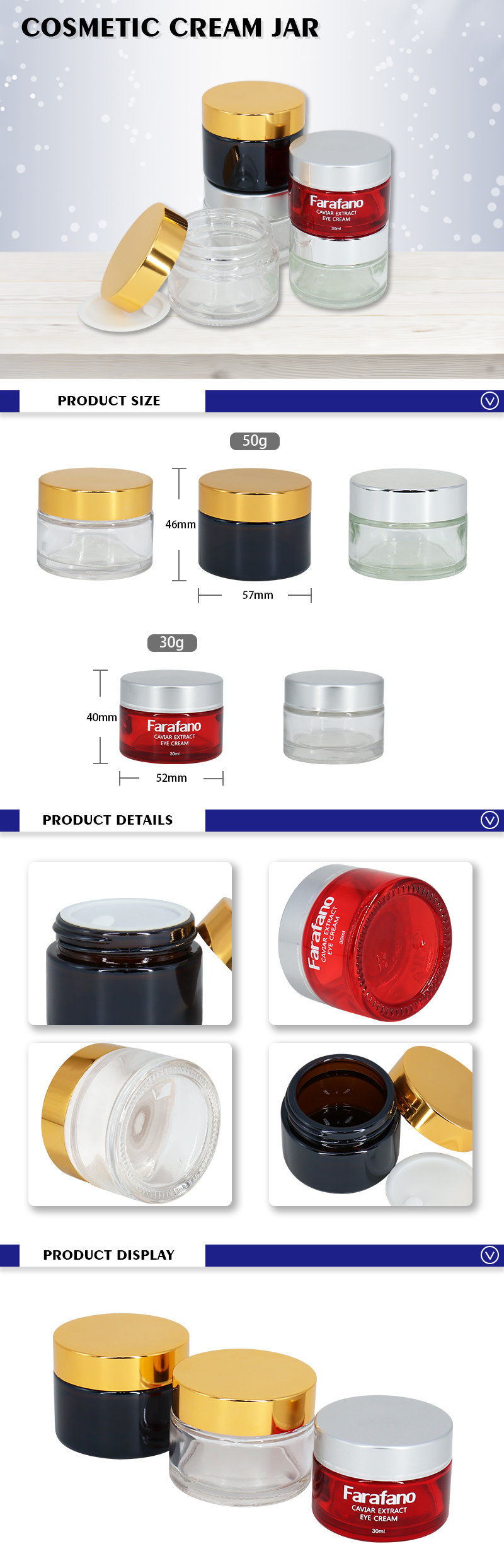 China Cosmetic Packaging Cosmetic Amber Glass Cream Jars