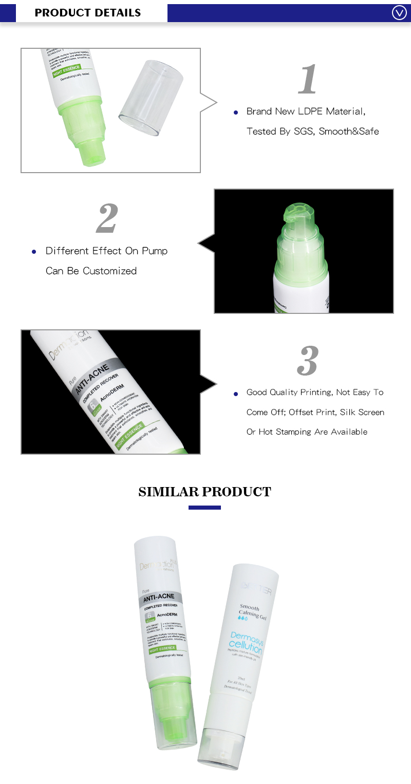 OEM Custom Cosmetic Airless Pump Tubes For Anti-Acne Essence