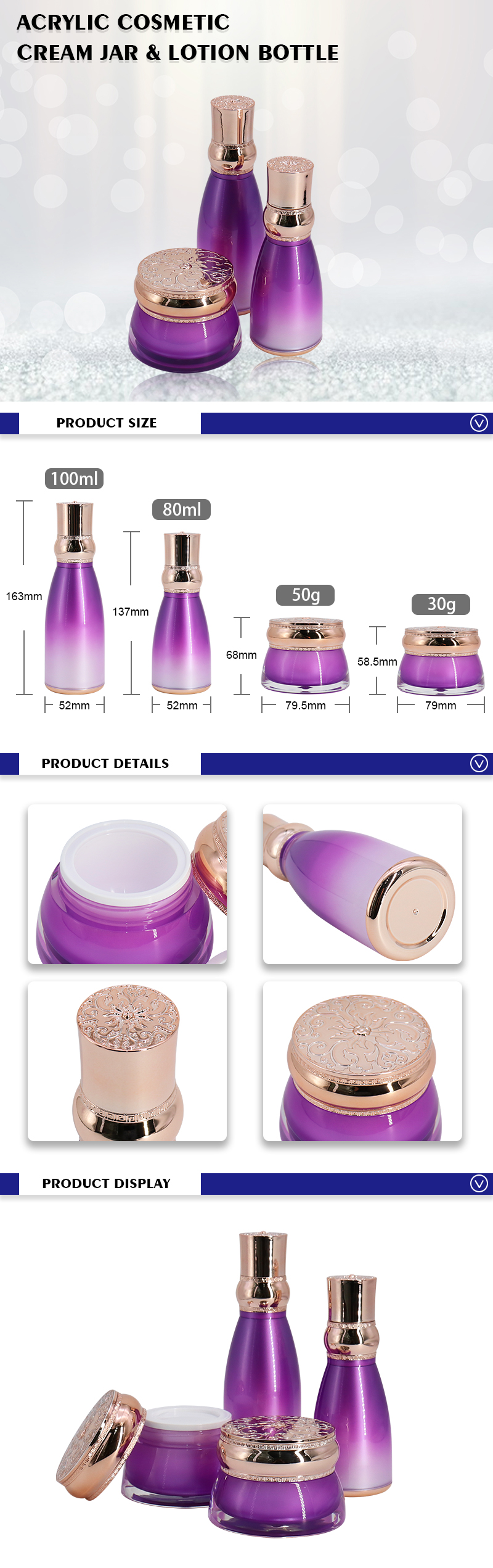 80ml 100ml Empty Purple Cosmetic Cream Bottles And Face Cream Jars