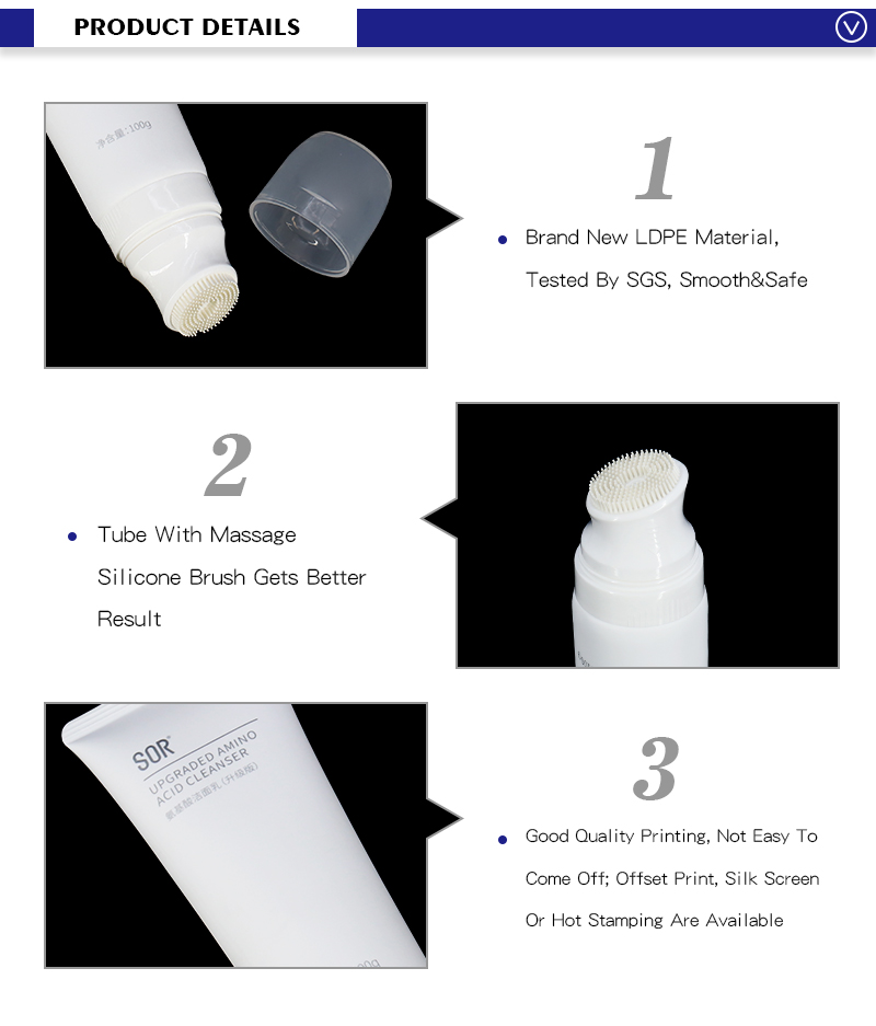 100ml Empty Customize Face Cleanser Squeeze Tube With Brush 