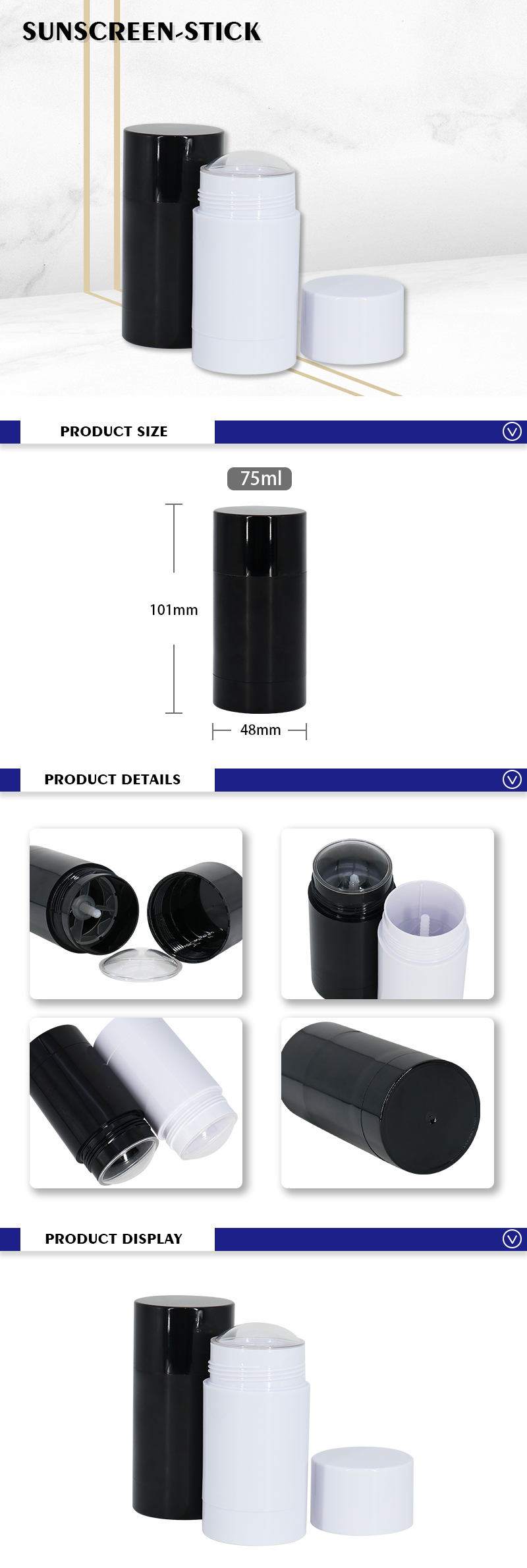 75ml White Black Empty Twist Up Tubes Deodorant Stick Container