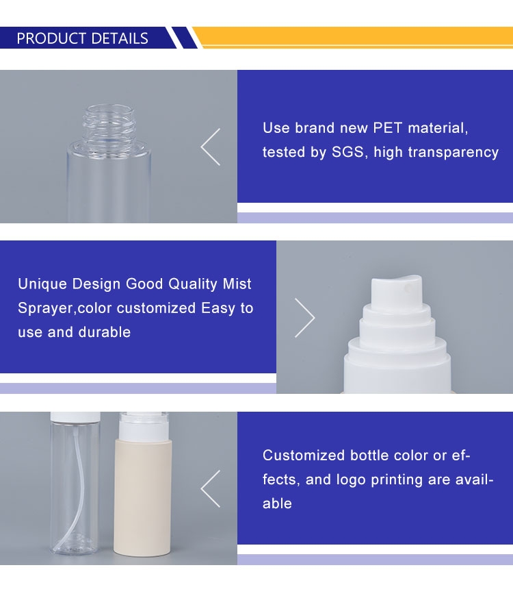 Empty Mist Sprayer PET Bottes Cosmetic Packaging Containers