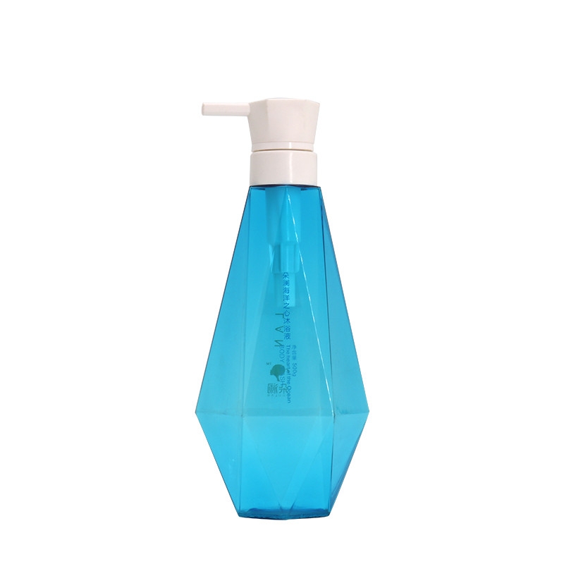 empty blue shampoo bottles