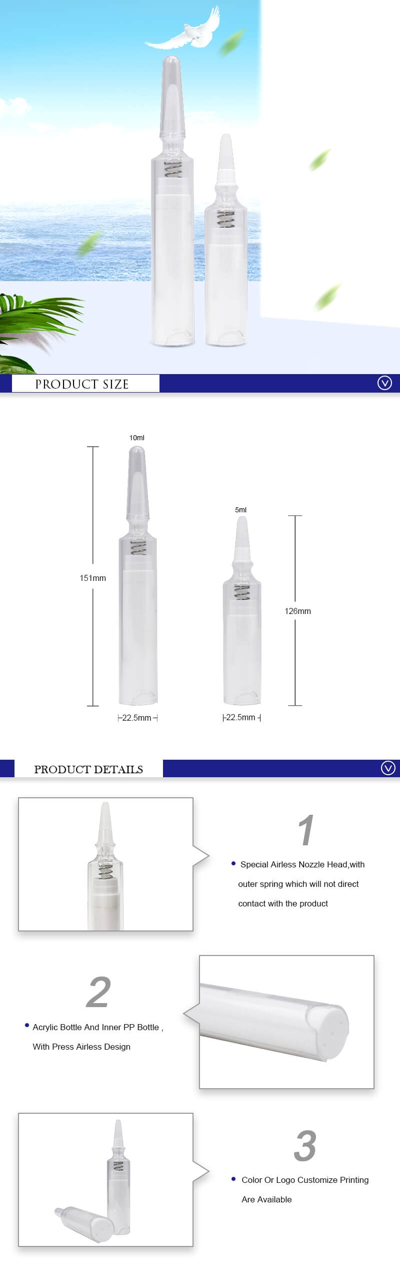 White Empty 5ml 10ml Acrylic Eye Syringe Bottles For Eye Cream